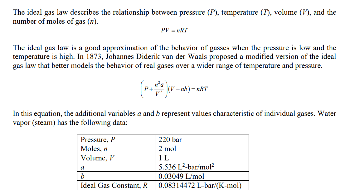 Solved The ideal gas law describes the relationship between 