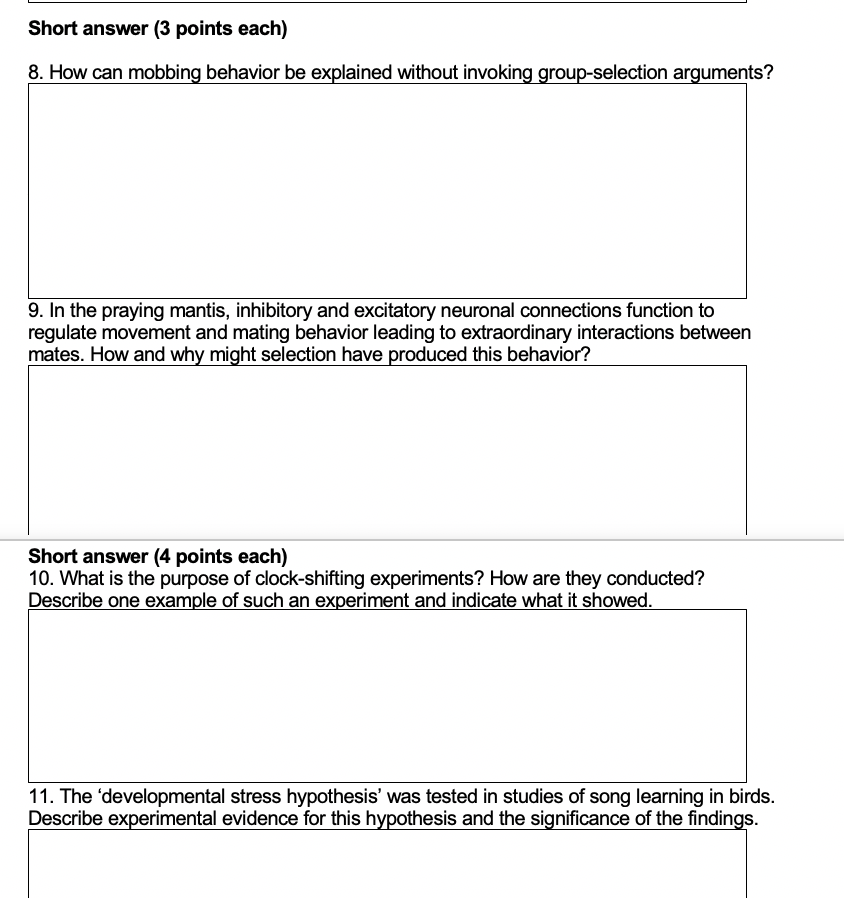Solved Short answer (3 points each) 8. How can mobbing | Chegg.com