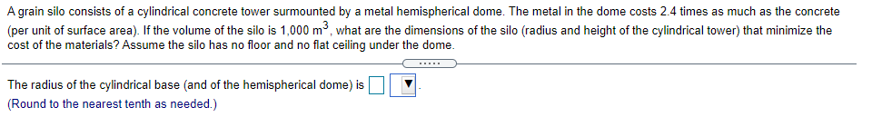 Solved A grain silo consists of a cylindrical concrete tower | Chegg.com