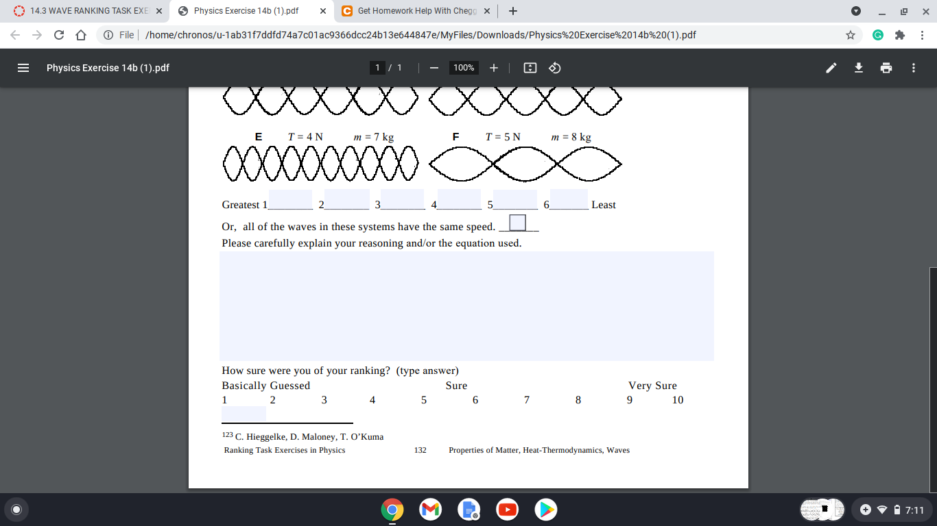 14.3 WAVE RANKING TASK EXE X Physics Exercise 14b | Chegg.com