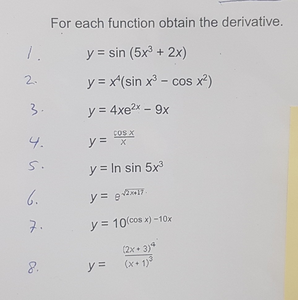 derivative of cos x 3 * sin 2 x 5