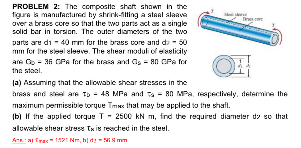 Solved PROBLEM 2: The composite shaft shown in thefigure is | Chegg.com