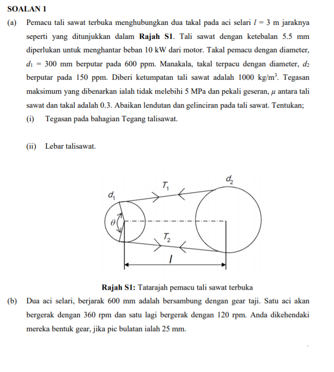 Solved Soalan 1 A Pemacu Tali Sawat Terbuka Menghubungkan Chegg Com