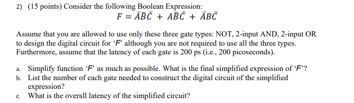 Solved 2) (15 points) Consider the following Boolean | Chegg.com