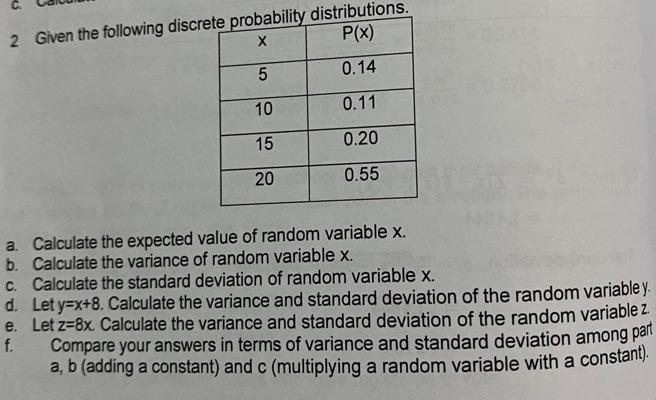 Solved 2 Given The Following Discrete Probability | Chegg.com