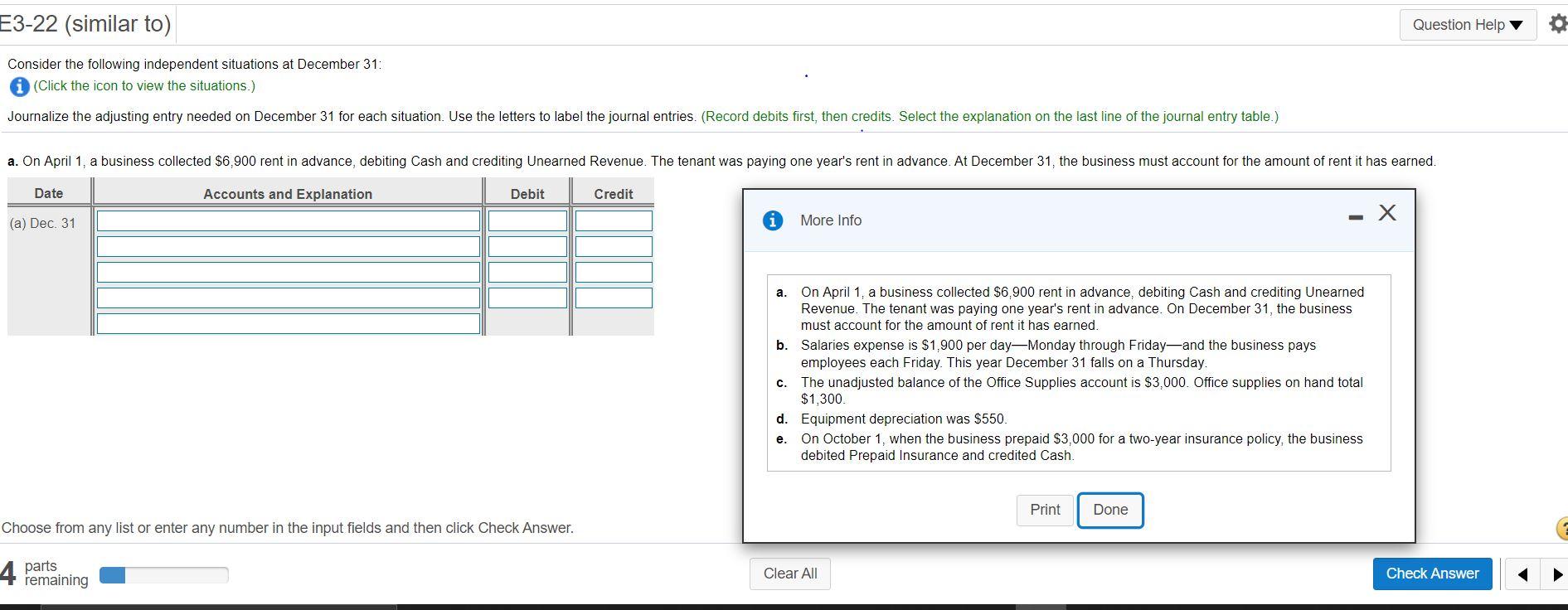 Solved E3-22 (similar to) Question Help Consider the | Chegg.com