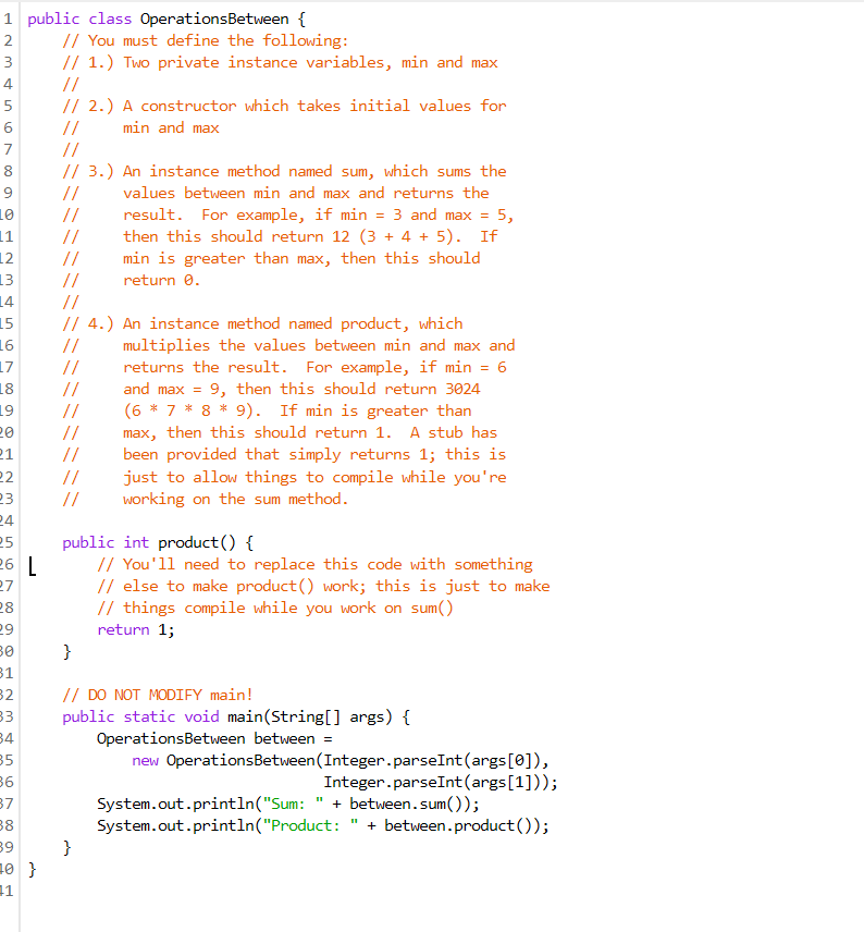 Solved Step 1: Get OperationsBetween.java Compiling code to | Chegg.com