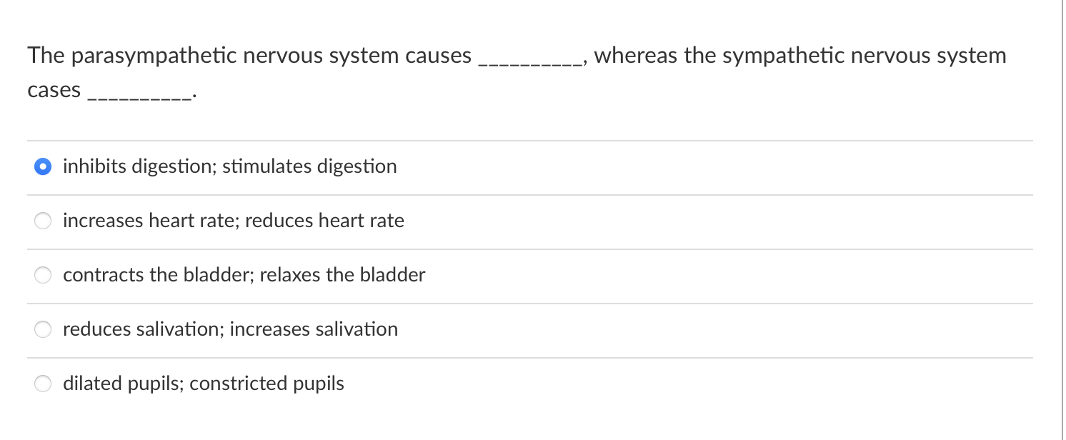 Solved The parasympathetic nervous system causes , whereas | Chegg.com