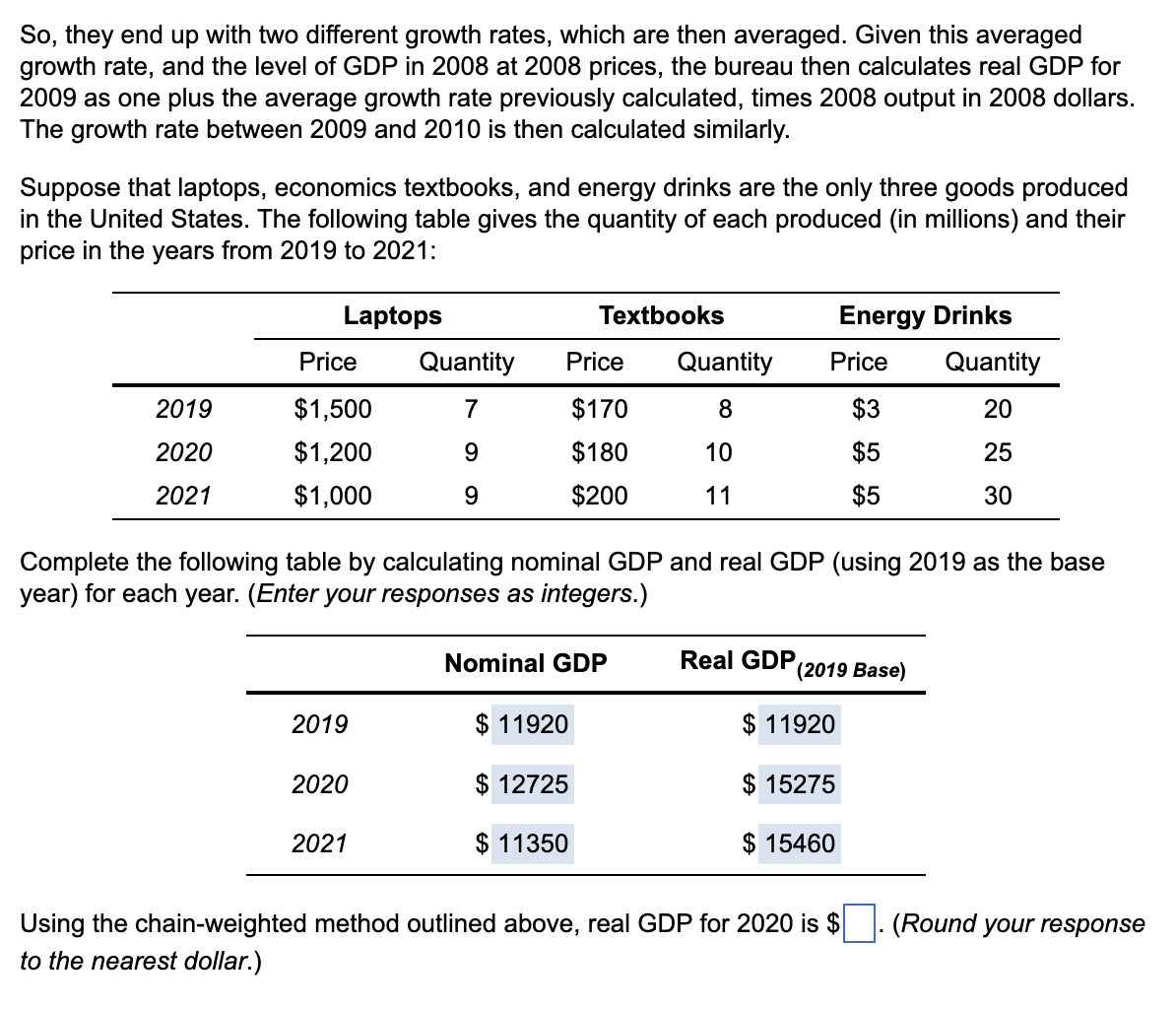 Solved Using the chainweighted method again, real GDP for
