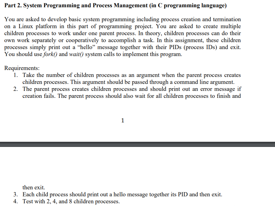 Solved Part 2. System Programming and Process Management (in | Chegg.com