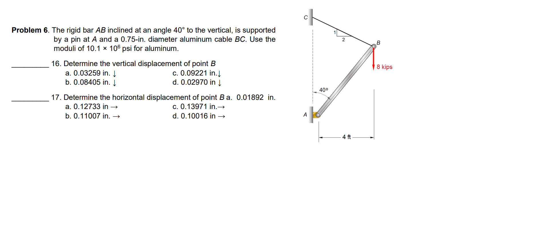 Solved с Problem 6. The rigid bar AB inclined at an angle | Chegg.com