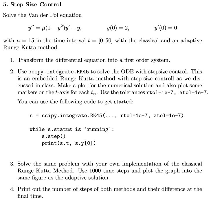 5 Step Size Control Solve The Van Der Pol Equatio Chegg Com