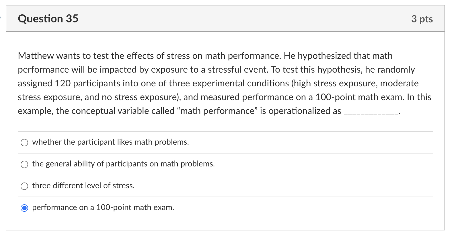 Solved Matthew wants to test the effects of stress on math | Chegg.com
