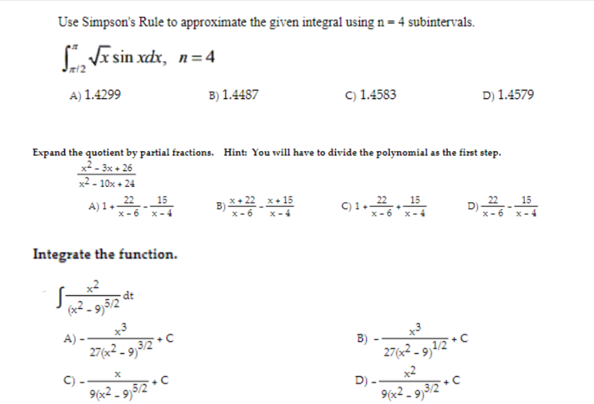 Solved Use Simpson's Rule to approximate the given integral | Chegg.com