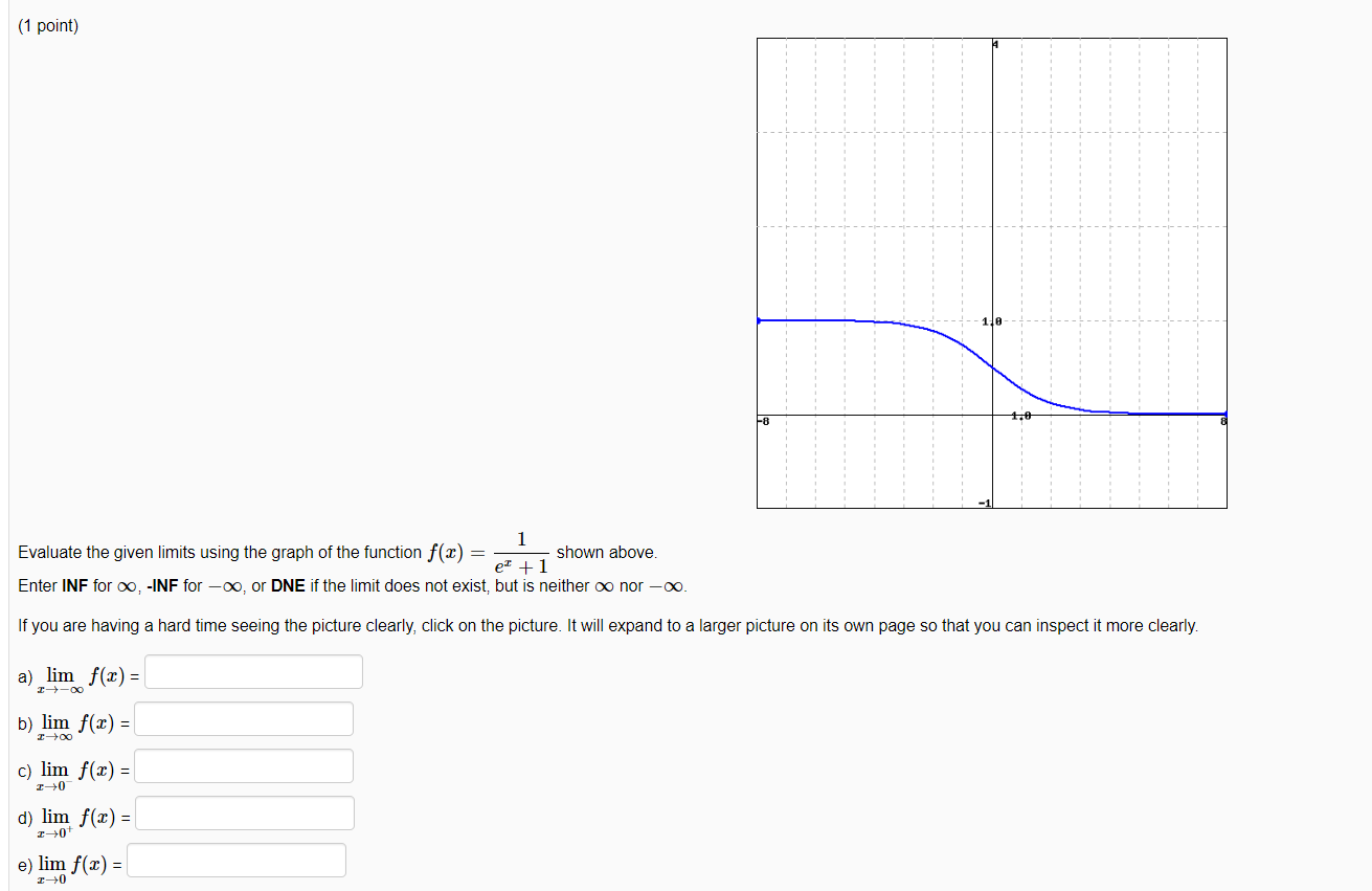 Solved (1 point) -8 1.0 1 Evaluate the given limits using | Chegg.com
