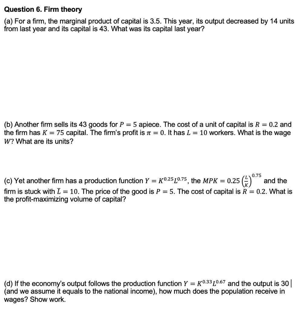 Solved Question 6. Firm Theory (a) For A Firm, The Marginal | Chegg.com