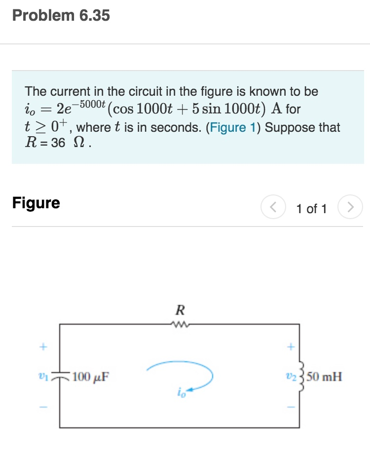 Solved Problem 6.35 The current in the circuit in the figure | Chegg.com