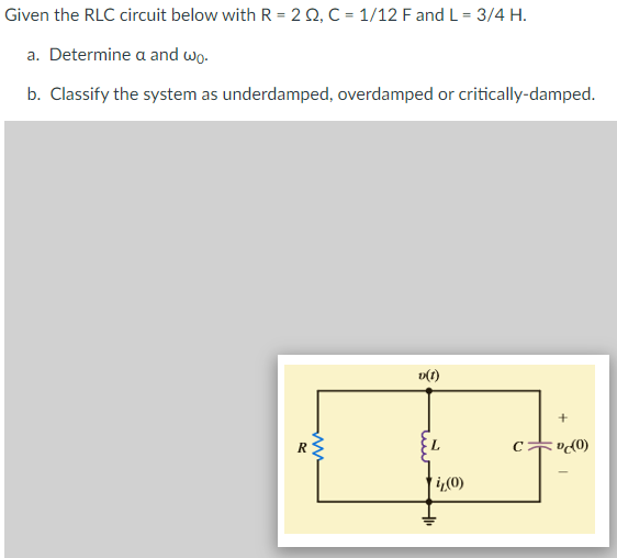 Solved Given the RLC circuit below with R = 22, C = 1/12 F | Chegg.com