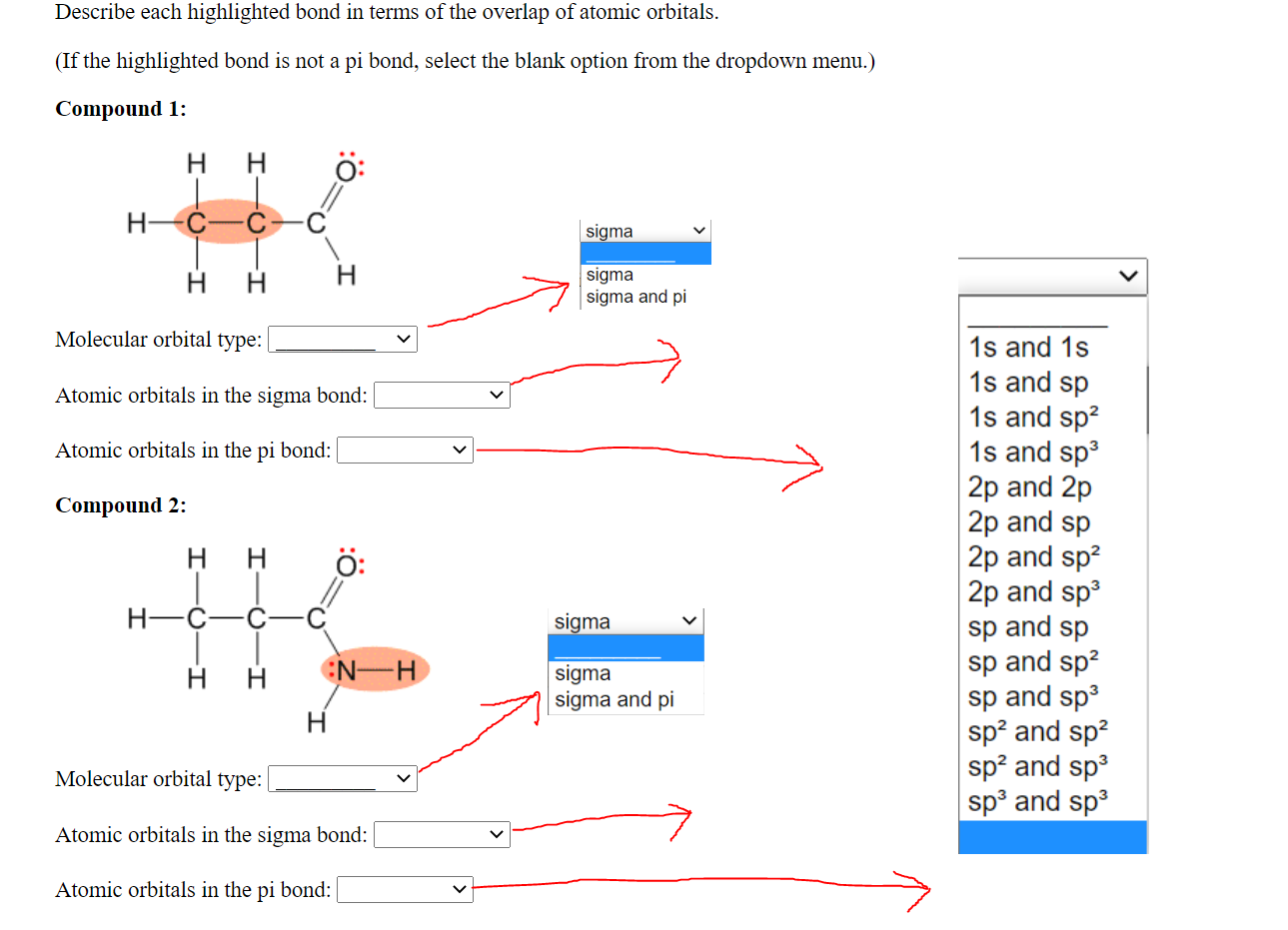 Solved Describe each highlighted bond in terms of the | Chegg.com