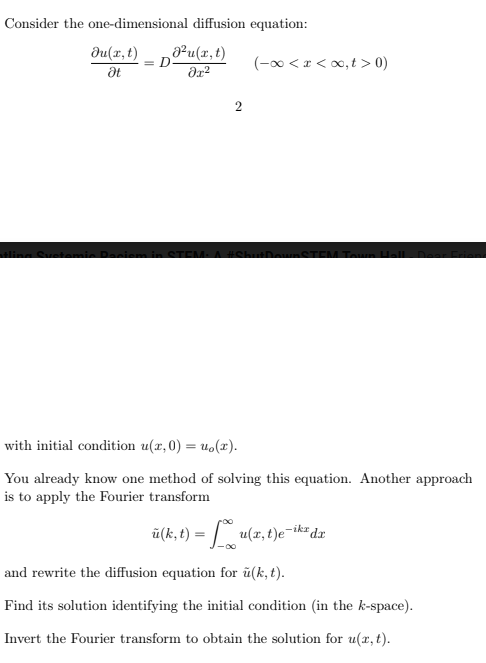 Solved Consider the one-dimensional diffusion equation: | Chegg.com