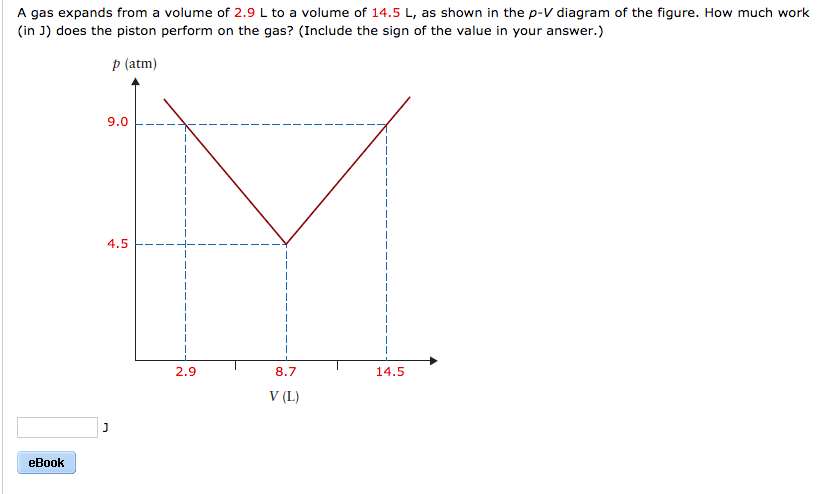 Solved A Gas Expands From A Volume Of 2 9 L To A Volume O Chegg Com