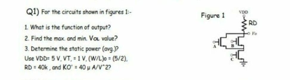 Solved VDD Figure 1 RD Vo Q1) For the circuits shown in | Chegg.com