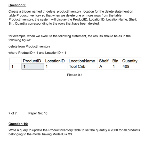 Solved Question 9: Create a trigger named | Chegg.com