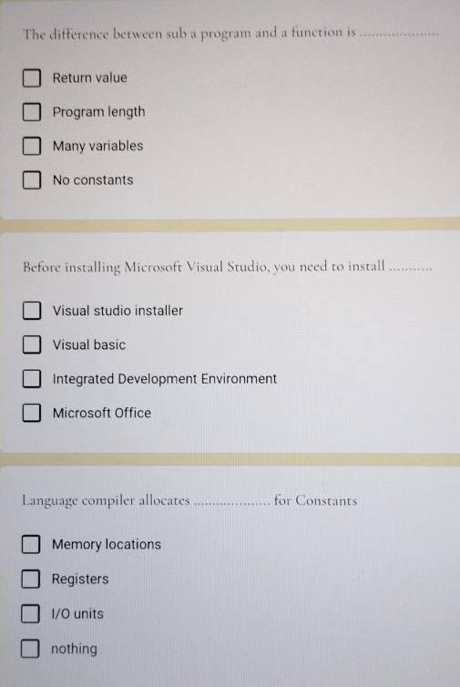 Solved The difference between sub a program and a function | Chegg.com