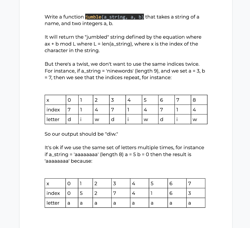 Solved Write a function jumble(a_string, a, b) that takes a | Chegg.com