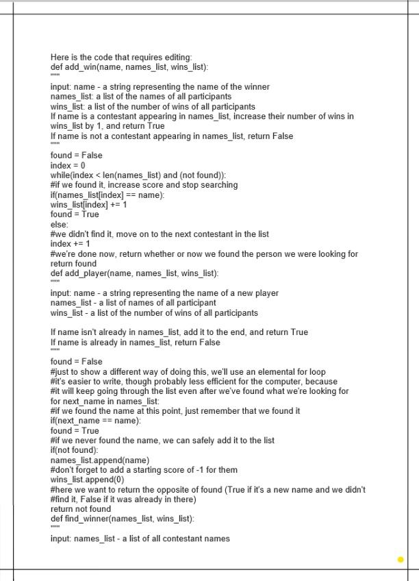Solved Here is the code that requires editing: def | Chegg.com