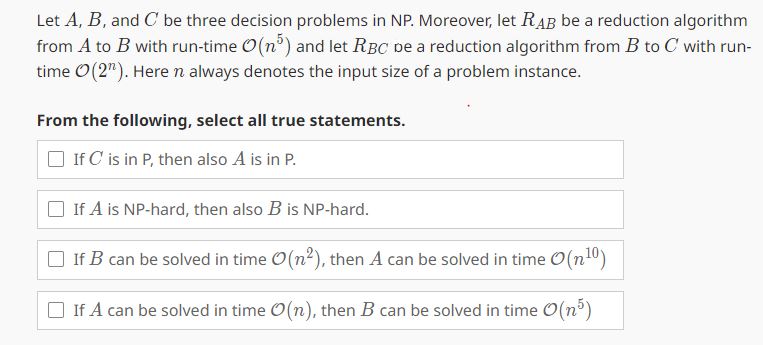 Solved Let \\( A, B \\), And \\( C \\) Be Three Decision | Chegg.com