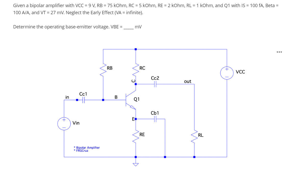 Solved Given a bipolar amplifier with | Chegg.com