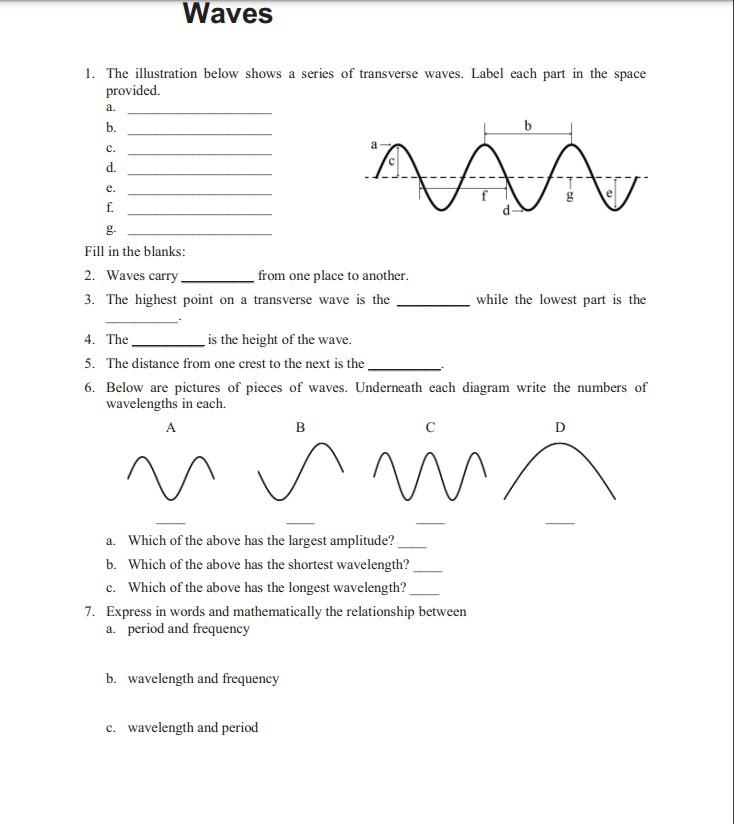 Solved Waves 1. The illustration below shows a series of