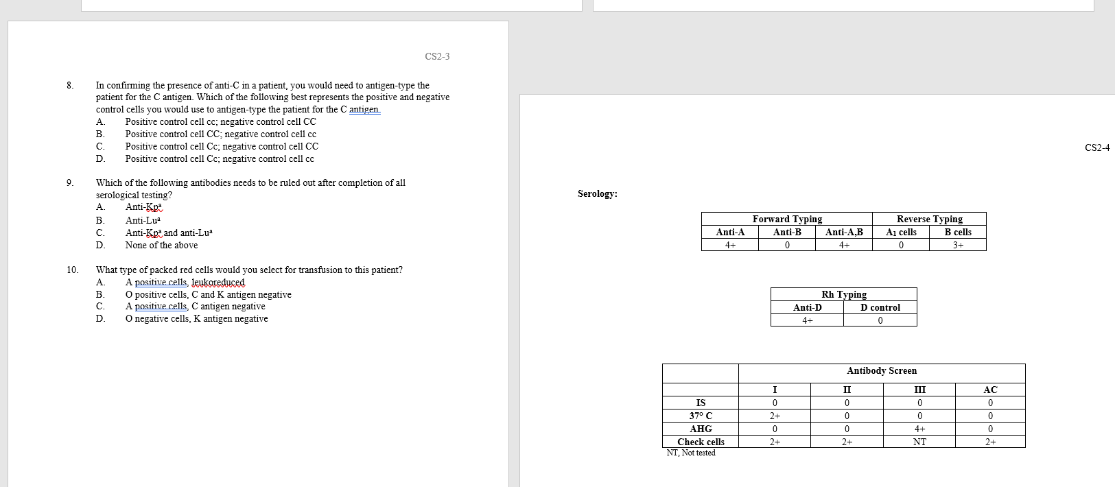 CS2-3 8. In confirming the presence of anti-C in a patient, you would need to antigen-type the patient for the C antigen. Whi