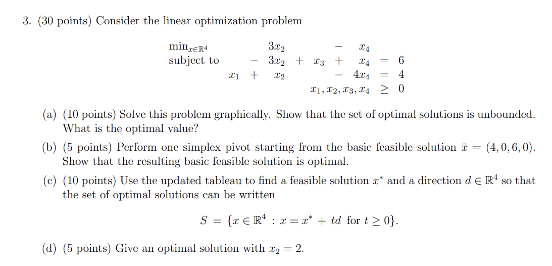 3. (30 points) Consider the linear optimization | Chegg.com