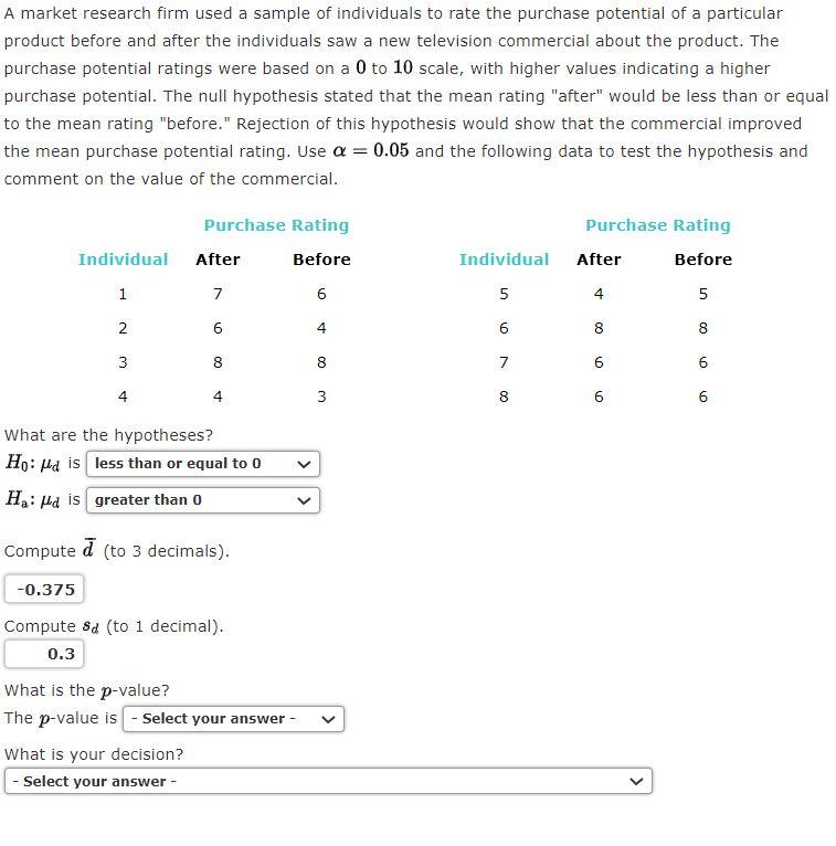 Solved A Market Research Firm Used A Sample Of Individuals | Chegg.com