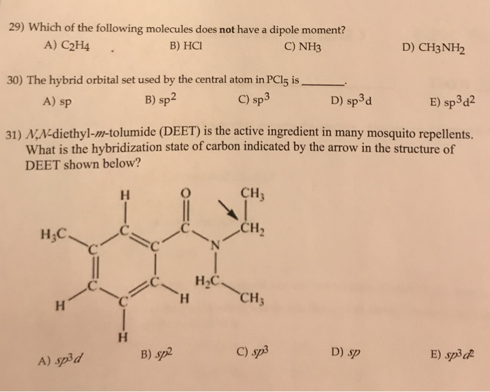 Solved 29 Which of the following molecules does not have a