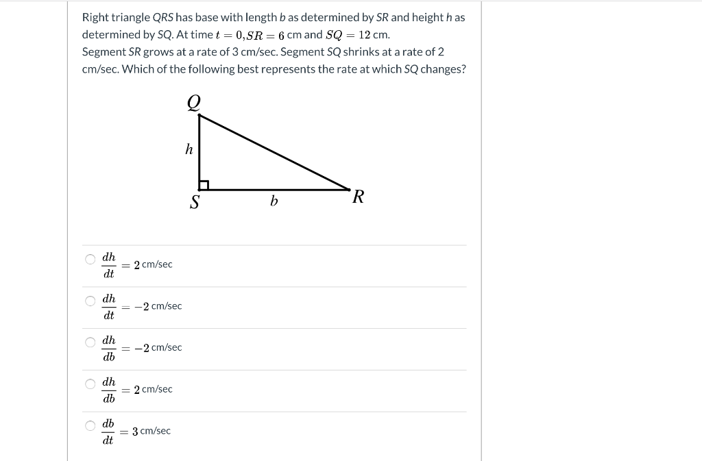 Right Triangle Qrs Has Base With Length B As Chegg 