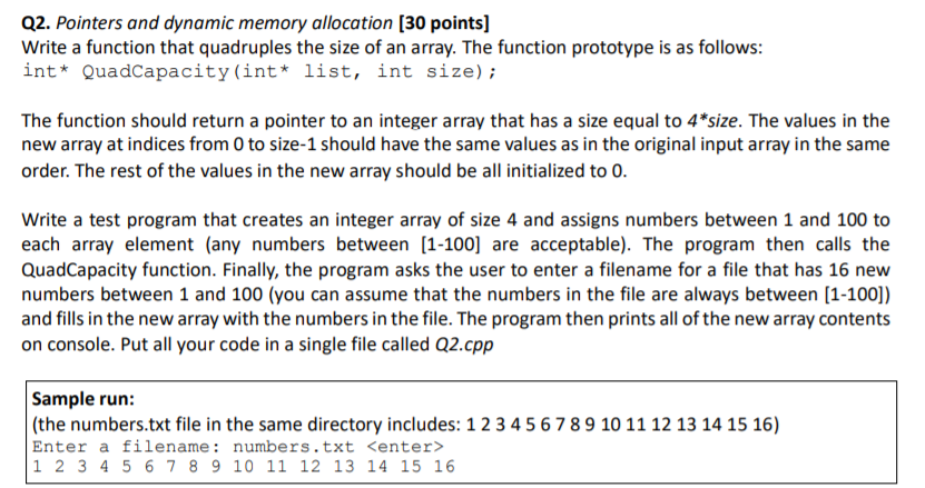 Solved Q2. Pointers and dynamic memory allocation (30 | Chegg.com