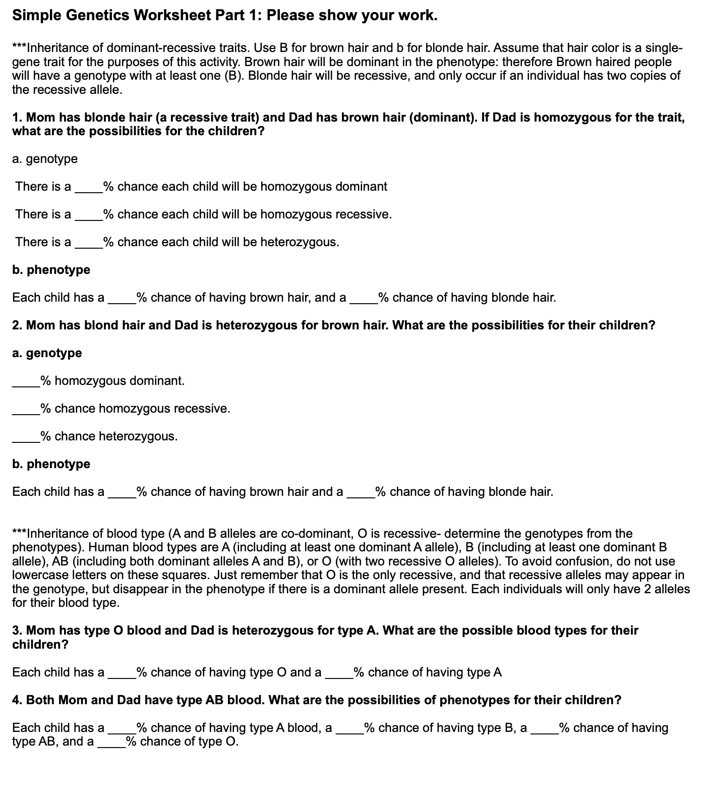 ***Inheritance Of Dominant-recessive Traits. Use B | Chegg.com