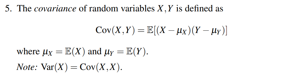 Solved 5. The covariance of random variables X, Y is defined | Chegg.com