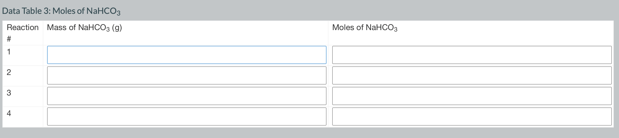 I need to find the moles oh HC2H3O2 and NaHCO3 and