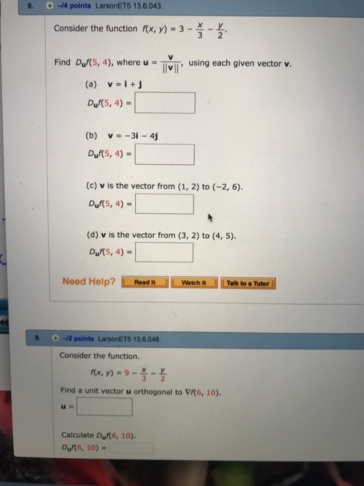 Solved 8. -44 points LarsonET5 13.6.043 Consider the functi | Chegg.com