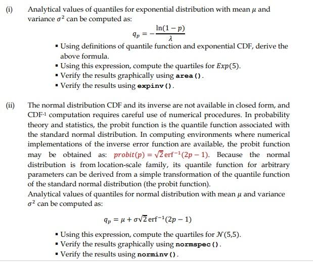 Solved (i) Analytical values of quantiles for exponential | Chegg.com