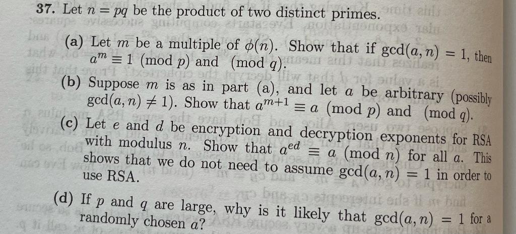 Solved 37 Let N Pq Be The Product Of Two Distinct Primes