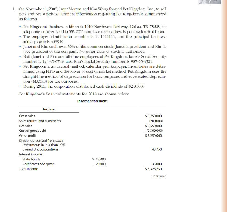 Solved On November 1, 2008, Morton and Kim Wong formed