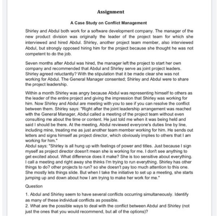 a case study on conflict management shirley and abdul