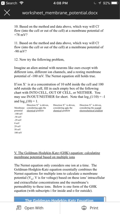 Solved: Search令 4:08 PM Worksheet_membrane_potential.docx... | Chegg.com