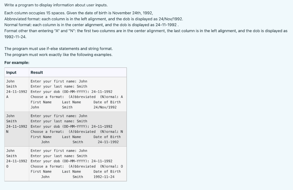 Solved Write Program in PYTHON and output must match as per | Chegg.com