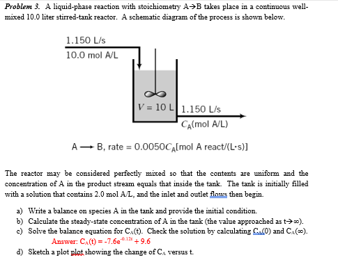 Solved Problem 3. A liquid-phase reaction with stoichiometry | Chegg.com